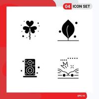 Universal Icon Symbols Group of 4 Modern Solid Glyphs of day hardware saint leaf speaker Editable Vector Design Elements