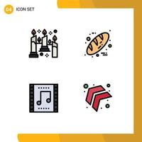 4 User Interface Filledline Flat Color Pack of modern Signs and Symbols of burning concert light food music concert Editable Vector Design Elements