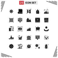Group of 25 Modern Solid Glyphs Set for cupping gift hardware celebration space Editable Vector Design Elements