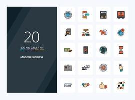 20 iconos llenos de línea de negocio moderna para presentación vector