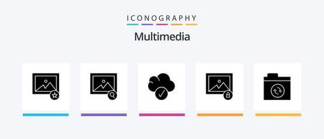 Multimedia Glyph 5 Icon Pack Including . data. sync. files. Creative Icons Design vector