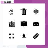 Group of 9 Solid Glyphs Signs and Symbols for devices mobile globe web design worldwide Editable Vector Design Elements
