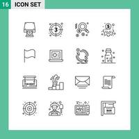 Set of 16 Modern UI Icons Symbols Signs for ui basic video management business Editable Vector Design Elements