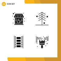 Pictogram Set of 4 Simple Solid Glyphs of cafe film reel forest tree brush Editable Vector Design Elements