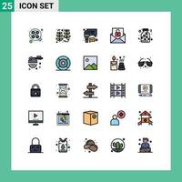 Modern Set of 25 Filled line Flat Colors Pictograph of jar unlock mic envelope communication Editable Vector Design Elements