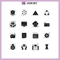 Mobile Interface Solid Glyph Set of 16 Pictograms of ecommerce realization tent organization flow Editable Vector Design Elements