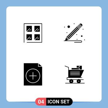 4 Solid Glyph concept for Websites Mobile and Apps window shopping pencil document Layer 1 Editable Vector Design Elements