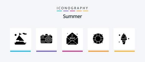 Summer Glyph 5 Icon Pack Including . ice. message. food. beach. Creative Icons Design vector