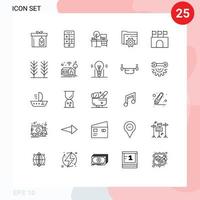 Mobile Interface Line Set of 25 Pictograms of arena gear comfort setting table Editable Vector Design Elements