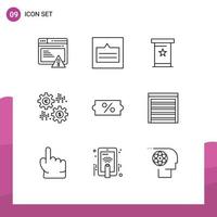 Group of 9 Outlines Signs and Symbols for revenue percent wireframe money presentation Editable Vector Design Elements