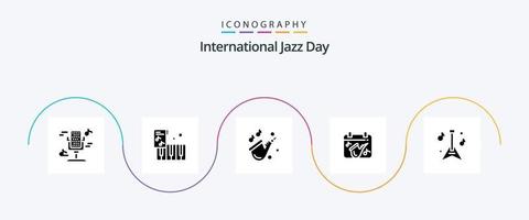 paquete de iconos del glifo 5 del día internacional del jazz que incluye reproducción. calendario música. tocar vector