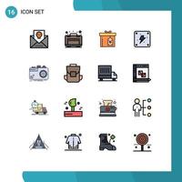 Universal Icon Symbols Group of 16 Modern Flat Color Filled Lines of capture camera gift box power electricity Editable Creative Vector Design Elements