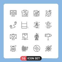 Mobile Interface Outline Set of 16 Pictograms of pin planet marketing space flag Editable Vector Design Elements