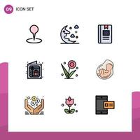 Set of 9 Modern UI Icons Symbols Signs for flora invitation book celebration reading Editable Vector Design Elements