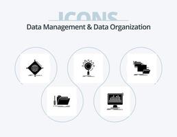 Data Management And Data Organization Glyph Icon Pack 5 Icon Design. optimization. seo. data. global. things vector