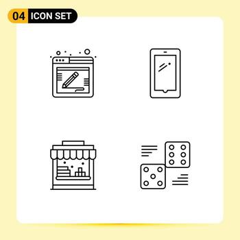 Mobile Interface Line Set of 4 Pictograms of blog shop web mobile park Editable Vector Design Elements