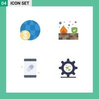 Universal Icon Symbols Group of 4 Modern Flat Icons of finance mobile payment firewall medical Editable Vector Design Elements