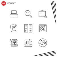 Editable Vector Line Pack of 9 Simple Outlines of lockers fort e bastion tower Editable Vector Design Elements