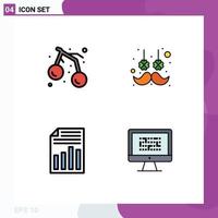 Modern Set of 4 Filledline Flat Colors and symbols such as food file cherry moustache report Editable Vector Design Elements