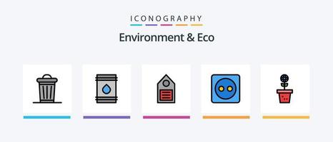 El medio ambiente y la línea ecológica llenaron un paquete de 5 íconos que incluye energía. verde. medioambiente. energía. medioambiente. diseño de iconos creativos vector