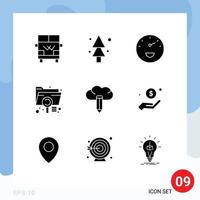 Solid Glyph Pack of 9 Universal Symbols of creative file gauge extension data Editable Vector Design Elements