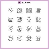 Pack of 16 Modern Outlines Signs and Symbols for Web Print Media such as repair book web money finance Editable Vector Design Elements