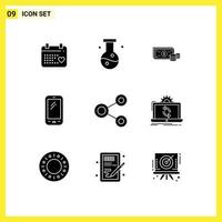 Set of 9 Modern UI Icons Symbols Signs for huawei smart phone science phone money Editable Vector Design Elements