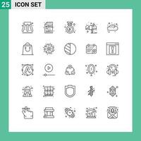 Stock Vector Icon Pack of 25 Line Signs and Symbols for bun bakery badge post letter Editable Vector Design Elements