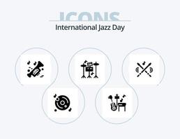 paquete de iconos de glifo del día internacional del jazz 5 diseño de iconos. música. tambor . canción. trompeta vector