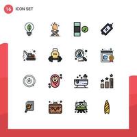 Mobile Interface Flat Color Filled Line Set of 16 Pictograms of transport excavator check tag market Editable Creative Vector Design Elements