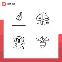 Pack of 4 creative Filledline Flat Colors of alms idea mouse online dollar Editable Vector Design Elements