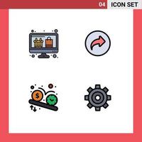 Group of 4 Filledline Flat Colors Signs and Symbols for computer dollar online shopping right time Editable Vector Design Elements