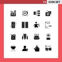 User Interface Pack of 16 Basic Solid Glyphs of app facility justice beauty storage Editable Vector Design Elements