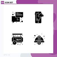 Set of 4 Vector Solid Glyphs on Grid for trade sign board messages connection pending Editable Vector Design Elements