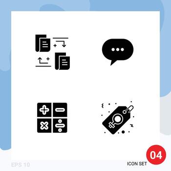 Pack of 4 Modern Solid Glyphs Signs and Symbols for Web Print Media such as files math chat bubble price Editable Vector Design Elements