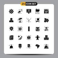 Group of 25 Modern Solid Glyphs Set for folder data speaker backup movie Editable Vector Design Elements