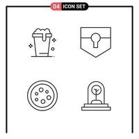 Set of 4 Modern UI Icons Symbols Signs for glass chemistry cleaning security lab Editable Vector Design Elements