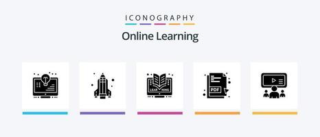 Online Learning Glyph 5 Icon Pack Including team. group. online. pdf file. pdf. Creative Icons Design vector