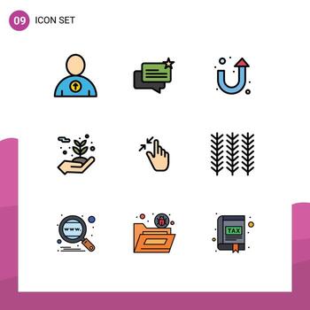 9 Universal Filledline Flat Colors Set for Web and Mobile Applications pinch gestures sign contract flowers Editable Vector Design Elements