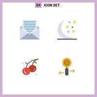 Stock Vector Icon Pack of 4 Line Signs and Symbols for communication summer envelope moon cherry Editable Vector Design Elements