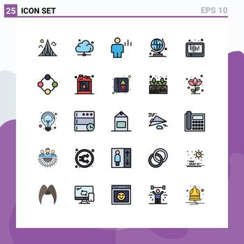 25 colores planos de línea rellena universales establecidos para aplicaciones web y móviles servidor mundial de ciencia elementos de diseño vectorial editables del cuerpo humano vector