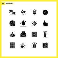 Set of 16 Modern UI Icons Symbols Signs for video cd love disk server Editable Vector Design Elements