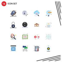 16 Universal Flat Color Signs Symbols of lock lamp cloud idea access Editable Pack of Creative Vector Design Elements