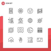 User Interface Pack of 16 Basic Outlines of auction notebook chinese note diary Editable Vector Design Elements