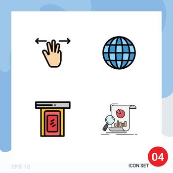 Set of 4 Modern UI Icons Symbols Signs for gestures door three fingers world analysis Editable Vector Design Elements