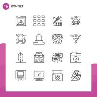 User Interface Pack of 16 Basic Outlines of service customer screw women celebrate eight Editable Vector Design Elements