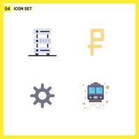 Pack of 4 Modern Flat Icons Signs and Symbols for Web Print Media such as data setting server money rail Editable Vector Design Elements