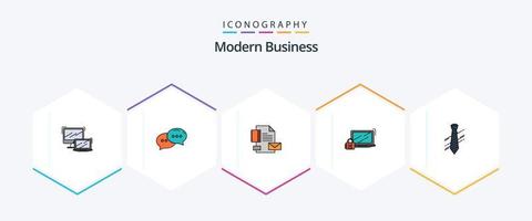 paquete de iconos de 25 líneas completas de negocios modernos que incluye candado. candado. diálogo. computadora. empresa vector
