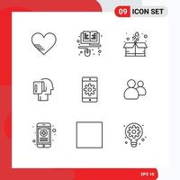 Outline Pack of 9 Universal Symbols of application note box list begin Editable Vector Design Elements