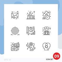 Pack of 9 creative Outlines of plan goal friday darts target Editable Vector Design Elements